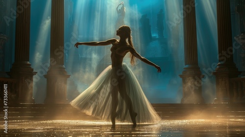 Solo Ballerina Captured in a Spotlight on Stage photo