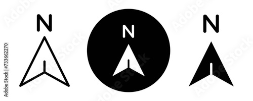 North outline icon collection or set. North Thin vector line art