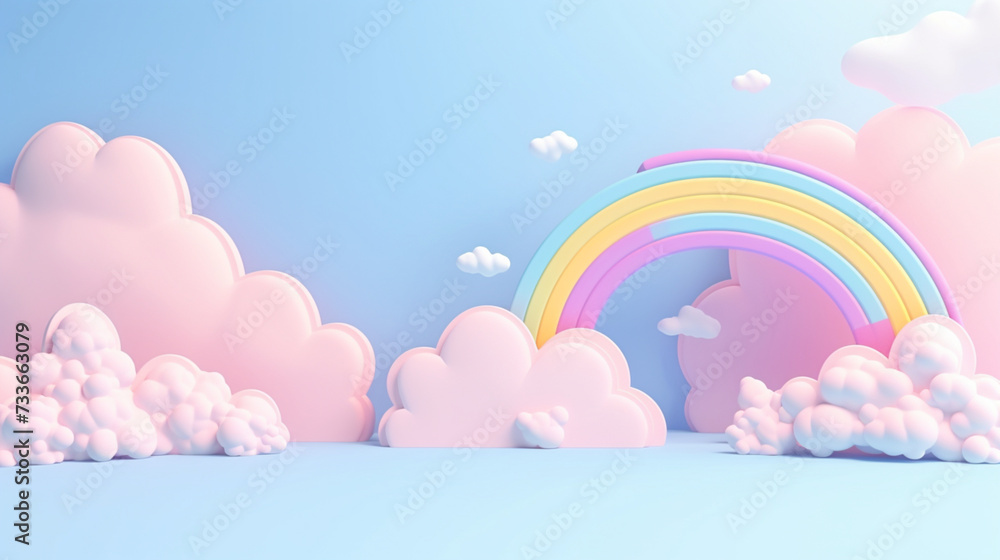 rainbow clouds realistic child colorful style background ai background