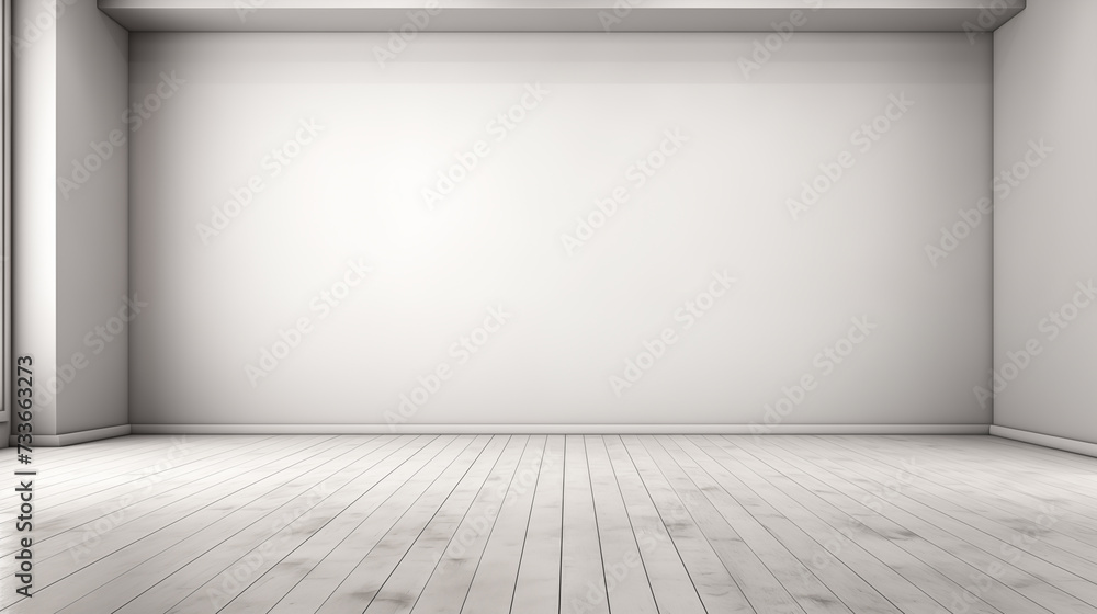 empty wall and wooden floor with glare from the window. Interior background for mockup or presentation