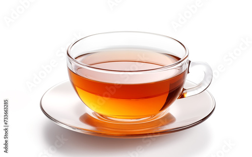 Cup of tea. Glass cup of hot aromatic tea on white background
