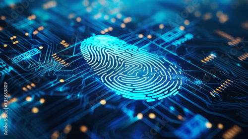 digital fingerprint on motherboard backgrounds, digital security and access concepts photo