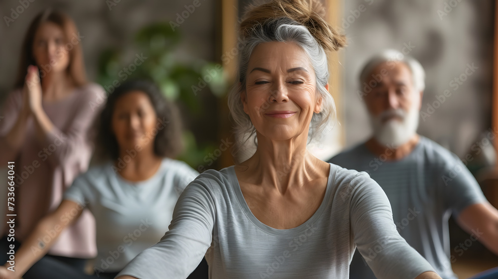 A photo of a yoga class, with people of all ages and fitness levels practicing different poses. A photo of a yoga class, with people of all ages and fitness levels practicing different poses.