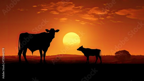 farm cow and calf silhouette