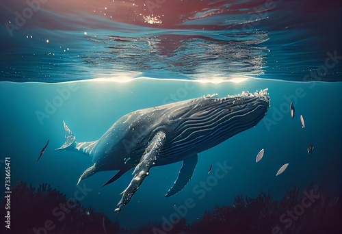 A beautiful Humpback whale is swimming in the ocean. A whale in its native element. Generative AI Art