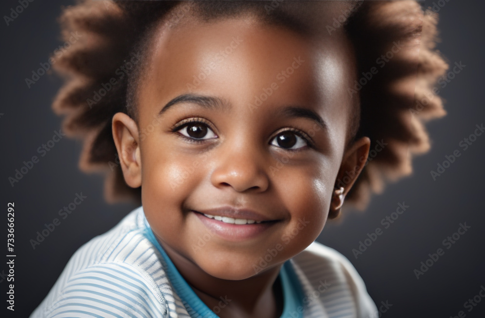 cute girl about 2 years old, black skin, playful hairballs, portrait of happiness cute girl about 2 years old, black skin, playful hairballs, portrait of happiness