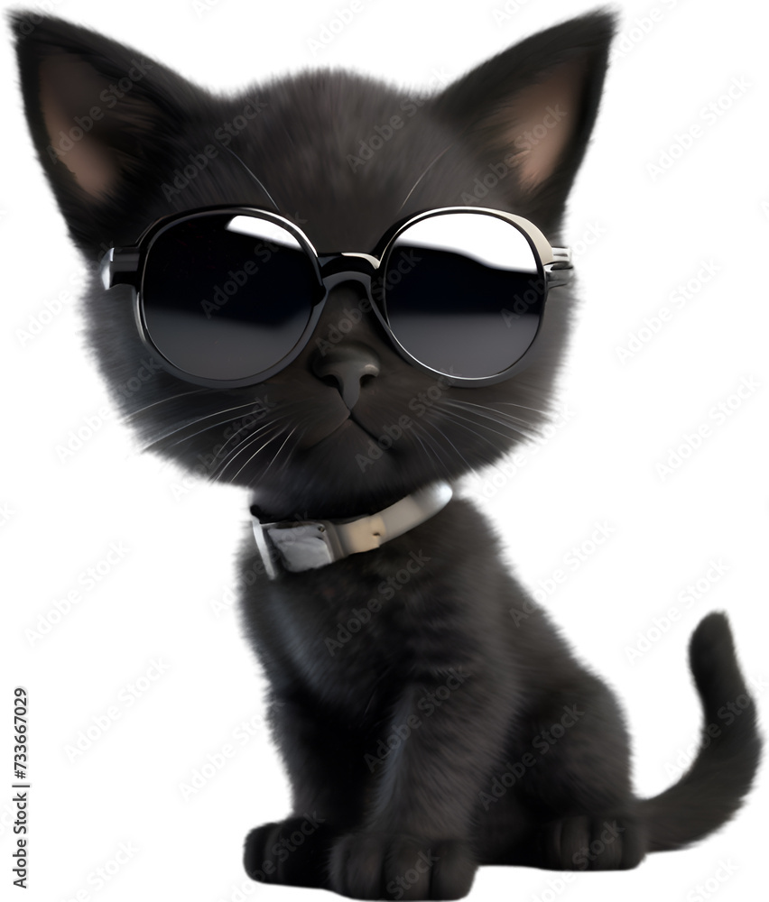 A Cute black kitten wearing glasses