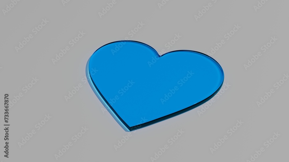 Niebieskie szklane serce na szarym tle - obrazy, fototapety, plakaty 