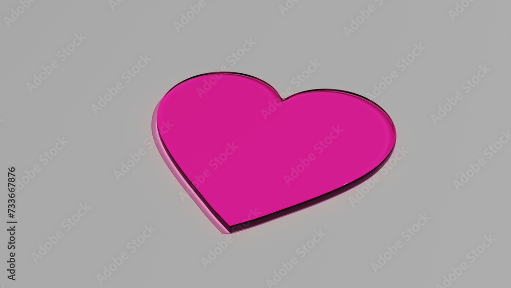 Purpurowe różowe szklane serce na szarym tle