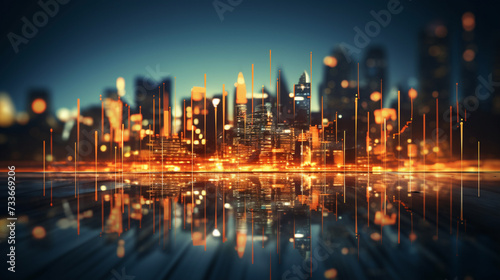 Double exposure of business theme hologram drawing and city veiw background. Concept of success. photo