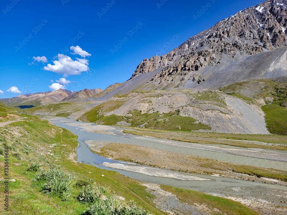Fototapeta premium Mesmerizing panoramic view of mountain landscapes. Journey to inaccessible mountainous areas