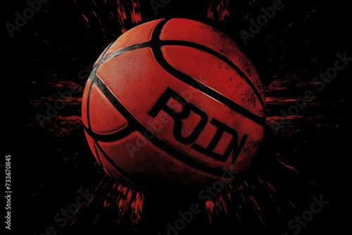 Graphic of basketball on black and red backdrop. Generative AI