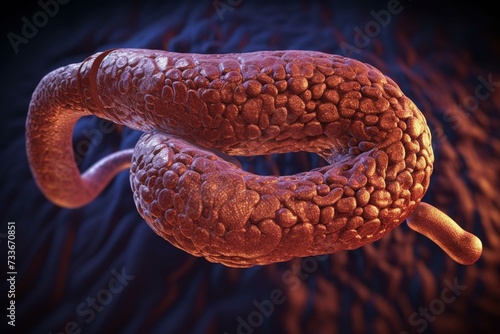 3D illustration of pancreas secreting insulin. Generative AI photo