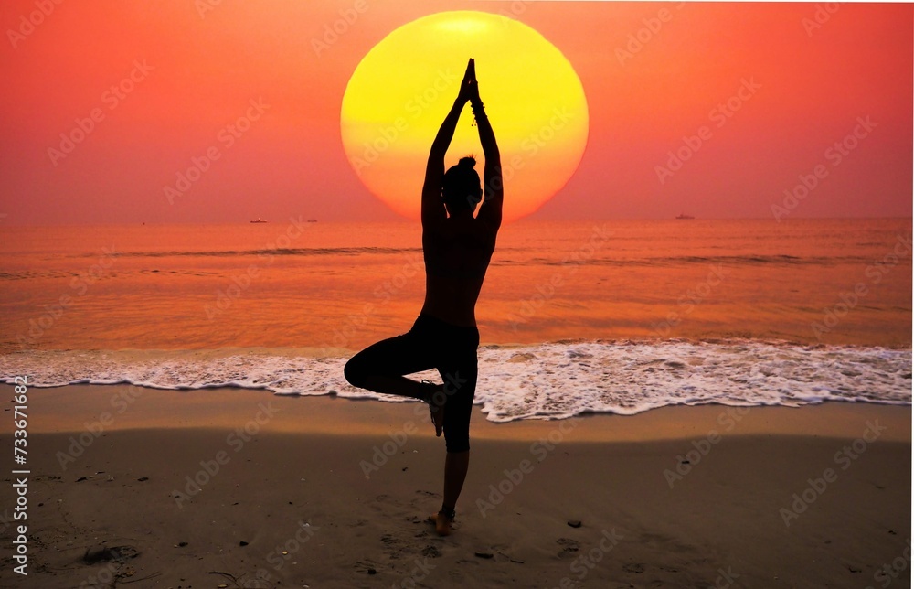 Woman Practicing Yoga With Sun Her