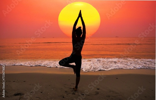 Woman Practicing Yoga With Sun Her