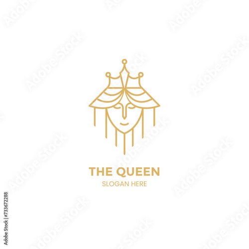 minimalist Beauty queen feminine salon logo icon line art, with crown concept