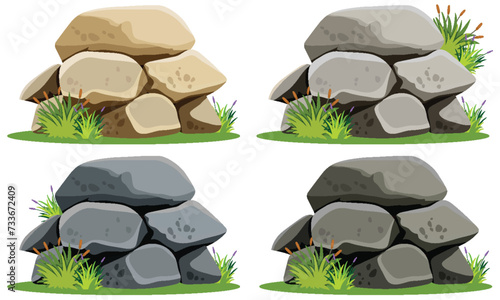Four sets of stones with grass accents.