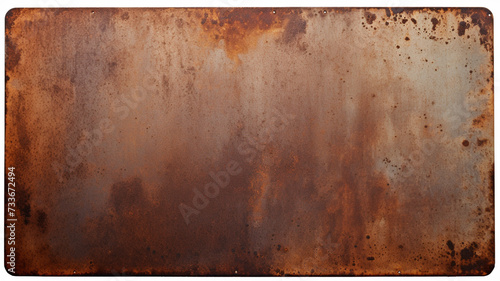 blank metal plate with a rusted surface isolated on white background photo
