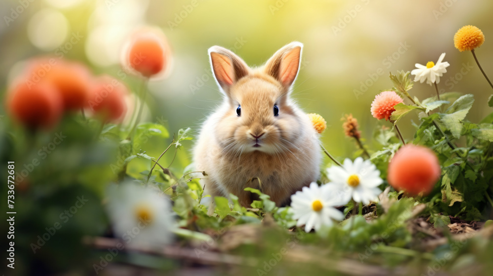 Cute fluffy funny little Easter bunny