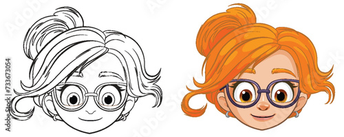 Vector illustration of a girl with vibrant orange hair