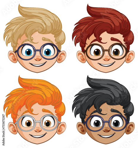 Colorful vector illustration of four kids' faces