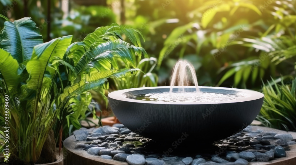 Modern outdoor water house featuring a fountain Modern outdoor water house featuring a fountain