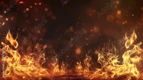 Inferno in the Night, Red Hot Flames Fiery Spectacle, Large Fire with Flames Burning, Generative AI