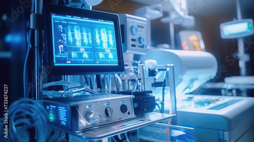 Medical equipment and tools in a modern operating room photo