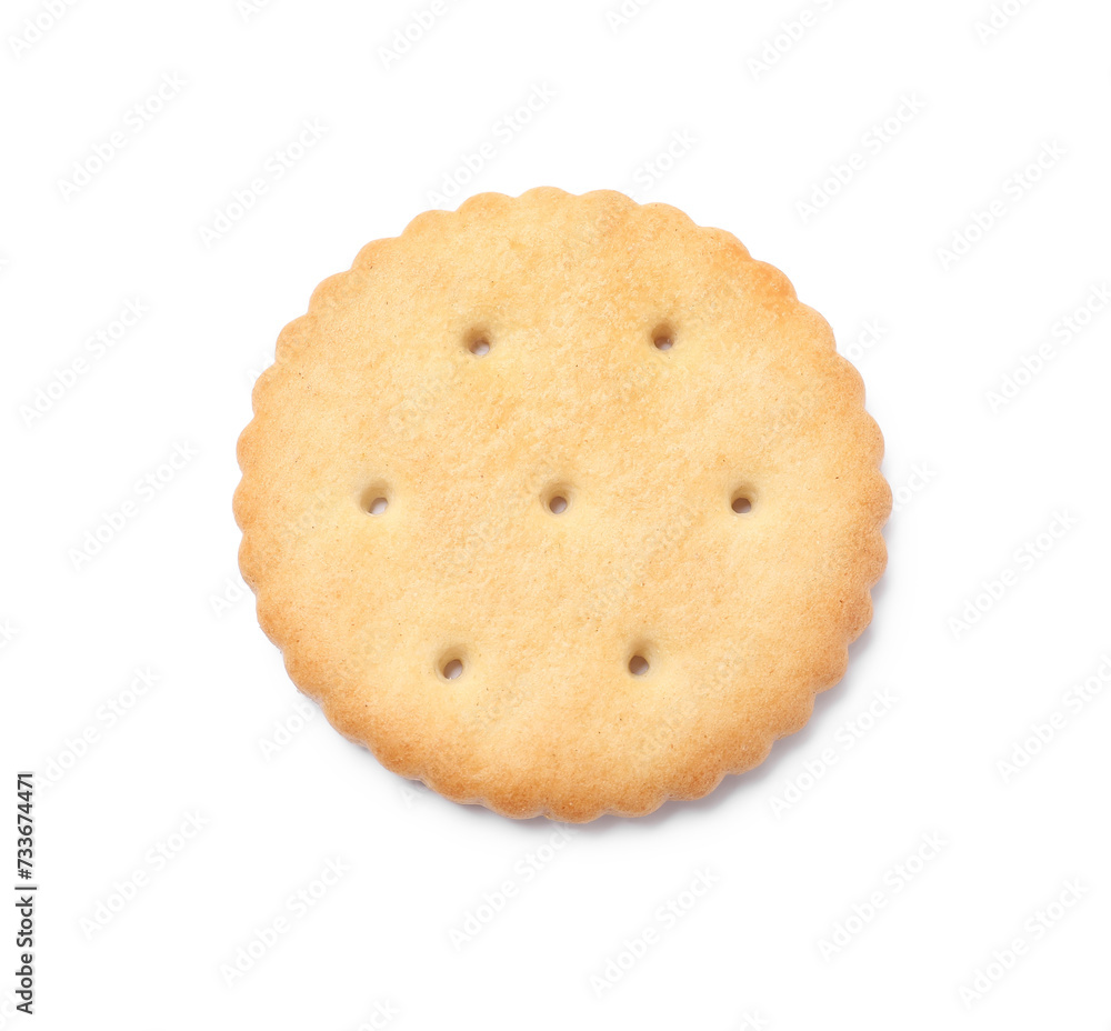 One crispy cracker isolated on white, top view. Delicious snack One crispy cracker isolated on white, top view. Delicious snack