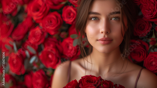 Wallpaper Mural photo of a model woman holding roses with a valentine background Torontodigital.ca