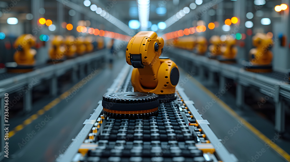 custom made wallpaper toronto digitalCutting-Edge Robot Process Automation Revolution Industry. Futuristic Machinery on Assembly Line Mechanical Innovation. Automated Robotic System, Manufacturing Efficiency, Production Belt Operation.