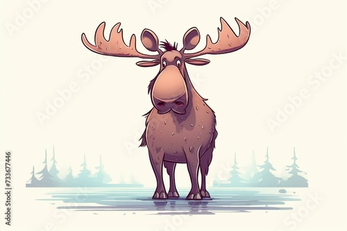 Illustration of a moose with cartoon style. Generative AI
