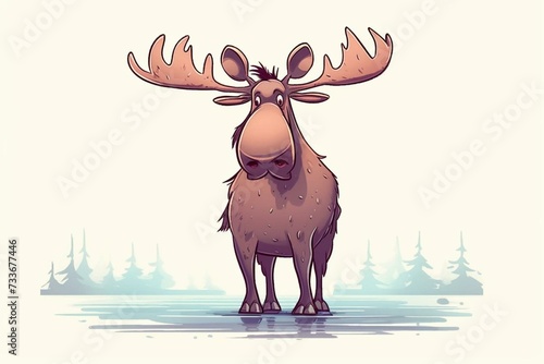 Illustration of a moose with cartoon style. Generative AI