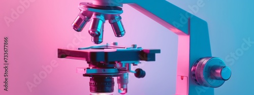 Modern microscope on a vividly colored, minimalistic background, ideal for educational banners with copious copy space
