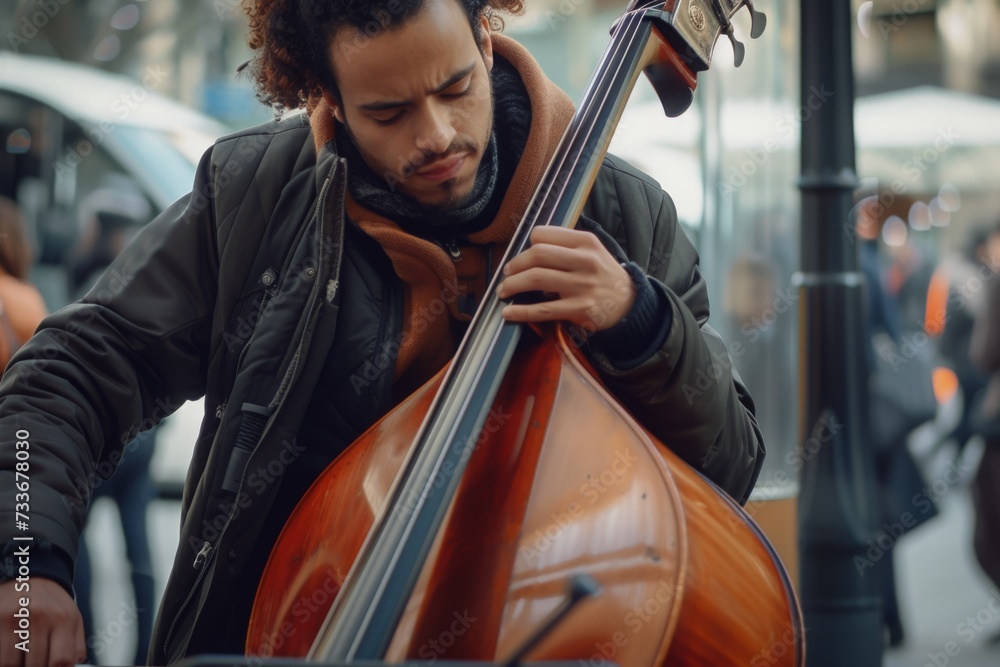 Soulful Street Serenade: Afro-American Musician Playing Double Bass Soulful Street Serenade: Afro-American Musician Playing Double Bass