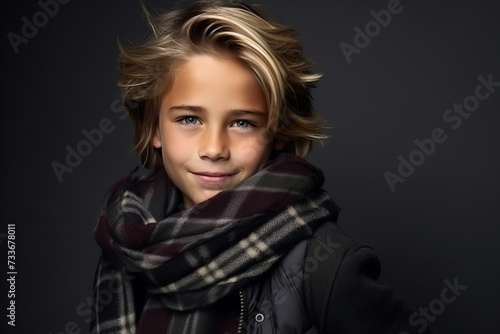 Portrait of a beautiful young girl with blond hair and scarf.