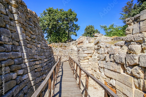 Troy, Homer' Illiad city. Archaeological site. Reconstructed wall around excavated ancient city. Hisarlik hill. Tevfikiye (Cankkale), Turkey (Turkiye) photo