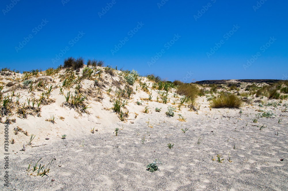 Landscape of a sandy plain on a Greek island