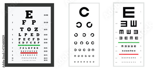 Creative vector illustration of eyes test charts. Art design medical poster with sign.