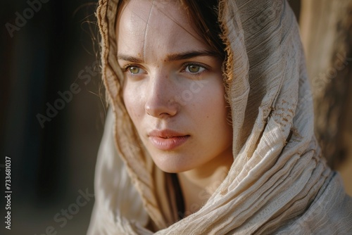 Portrait einer Frau mit Kopftuch, Biblischer Charakter bei Krippenspiel 