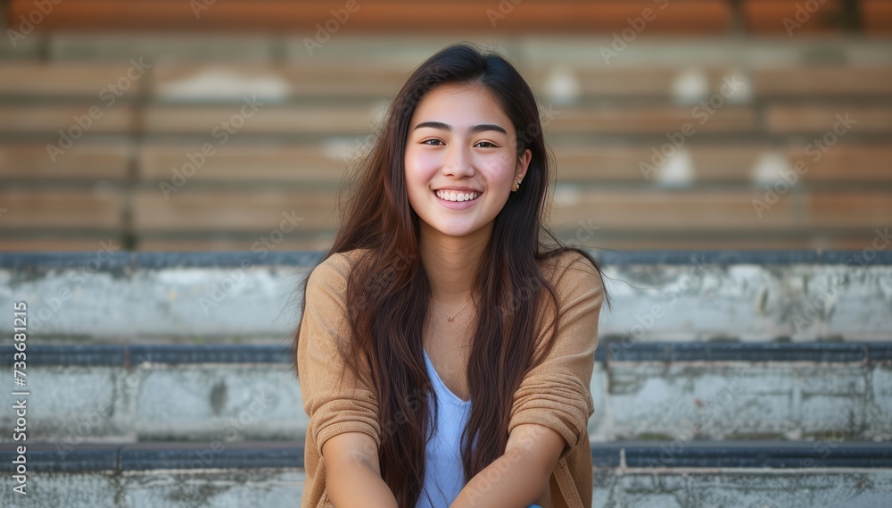 Fototapeta premium A portrait of a mixed race college student at campus university
