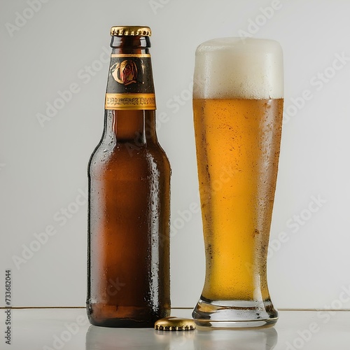 glass and bottle of beer with foam
