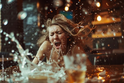Confused Drunk Woman Attempting To Pour Herself Another Drink  Spilling Alcohol Everywhere