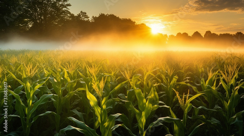 Sunrise over a cornfield background