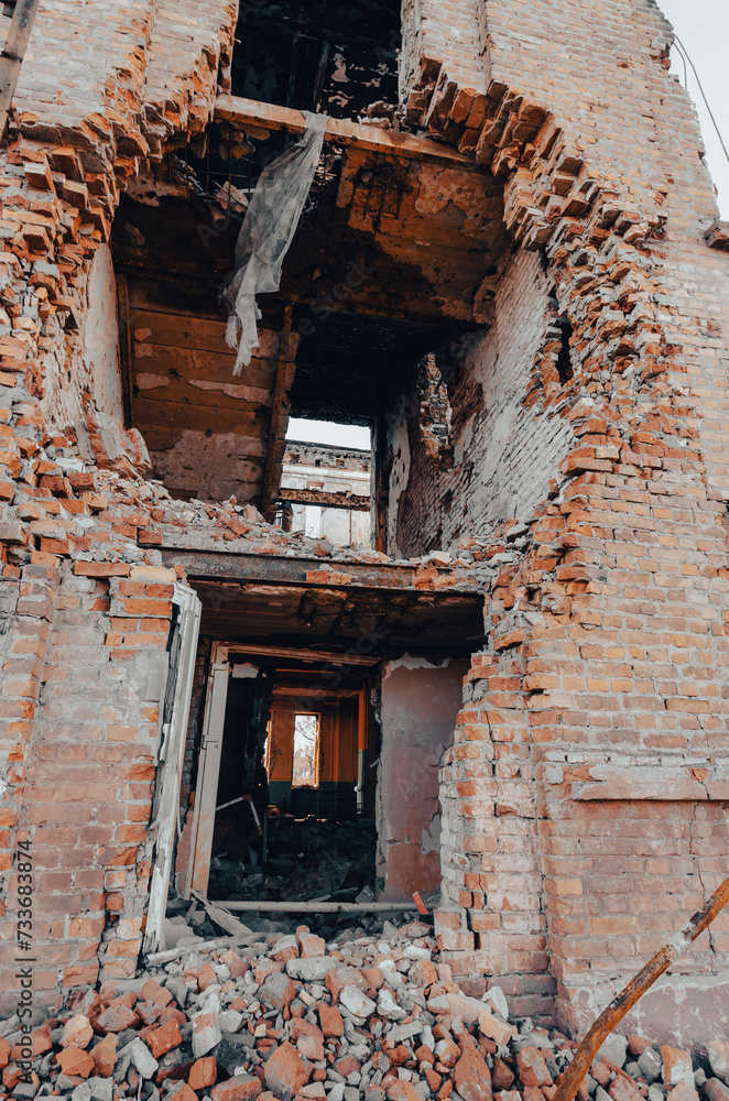 destroyed and burned houses in the city Russia Ukraine war destroyed and burned houses in the city Russia Ukraine war