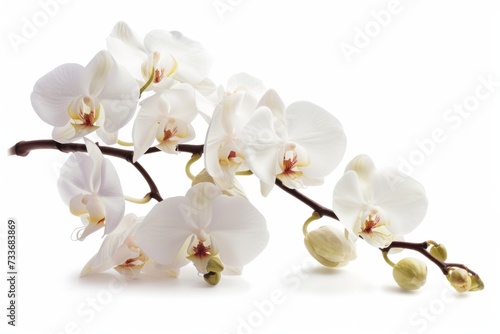 Elegant Orchid Blossom Enchantingly Anchored Against Pure White Canvas © Anastasiia