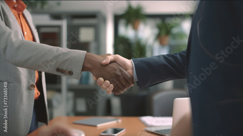 Close-up photo of Smiling successful business people shaking hands during a meeting