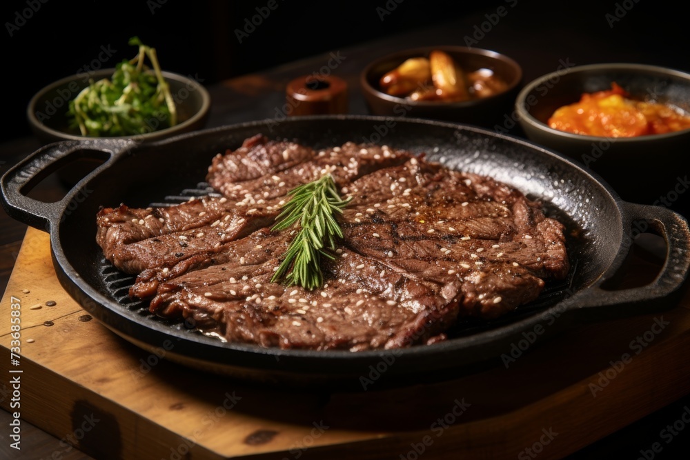 Savory bulgogi. delicious marinated grilled beef from south korea - an appetizing korean dish