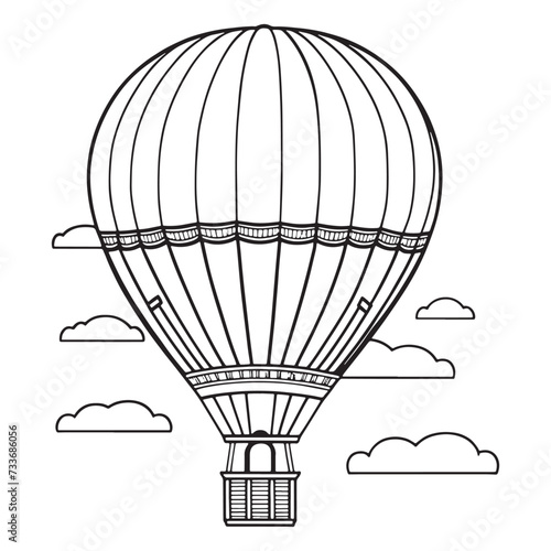 Hot air balloon outline coloring page illustration for children and adult