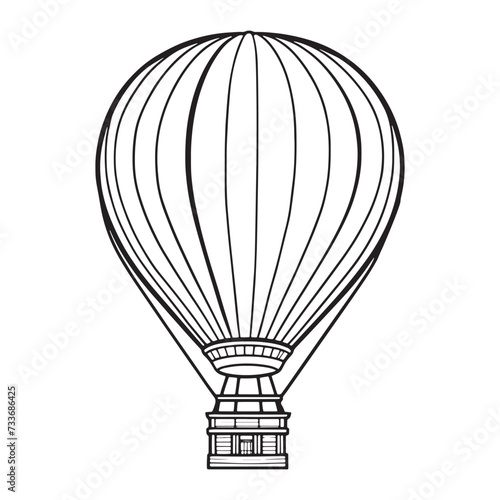 Hot air balloon outline coloring page illustration for children and adult